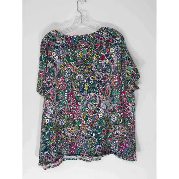 Talbots The Talbots Tee Shirt Paisly Print Colorful Short Sleeve Plus V-Neck 3X - Picture 8 of 12